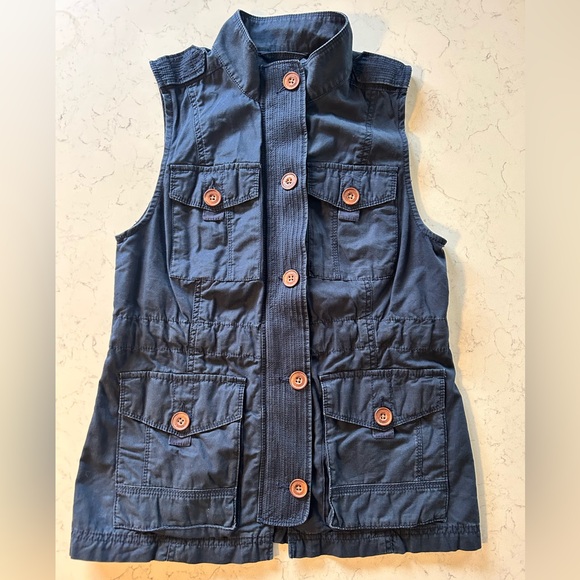 Abercrombie & Fitch Navy Blue Utility Cargo Vest Outerwear Jacket 100% Cotton - Picture 4 of 14